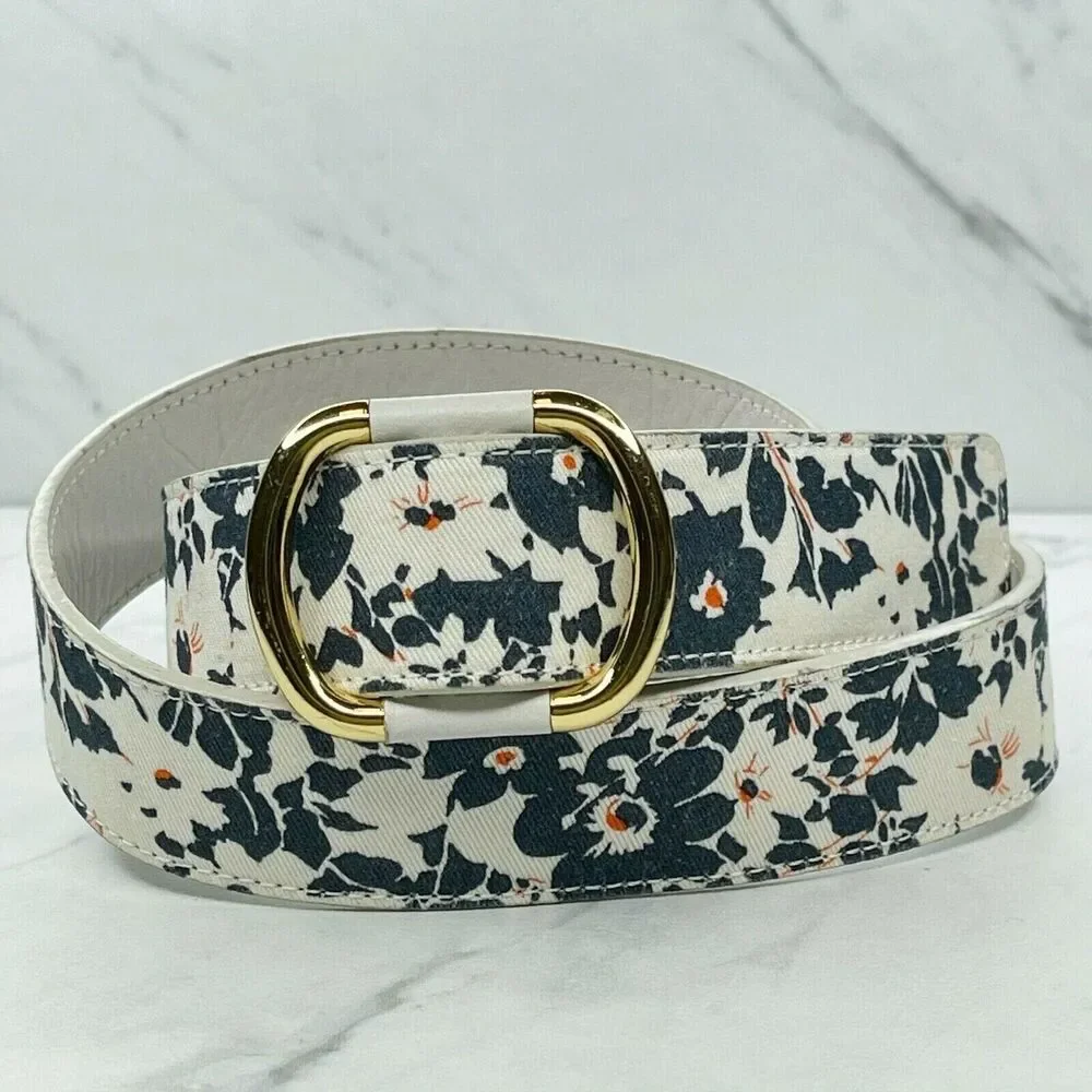 White and Floral Reversible Belt Size XS